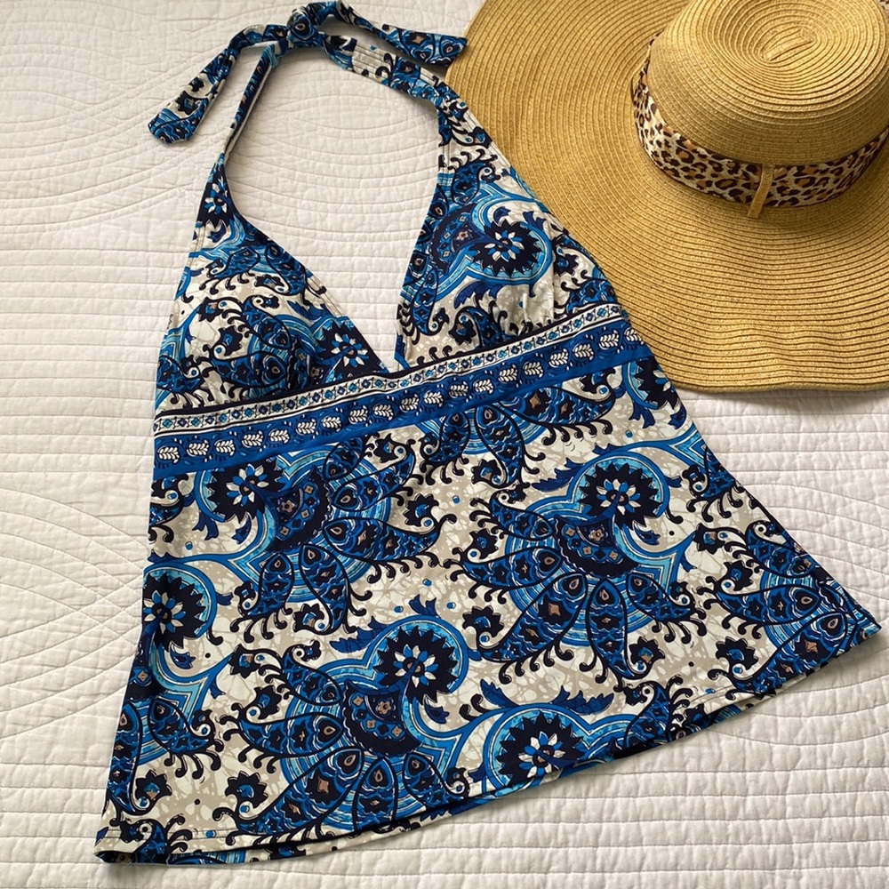 Michael Kors Halter Tankini Tank Top Swimwear Blue Black Tan NWOT Small - Picture 14 of 16